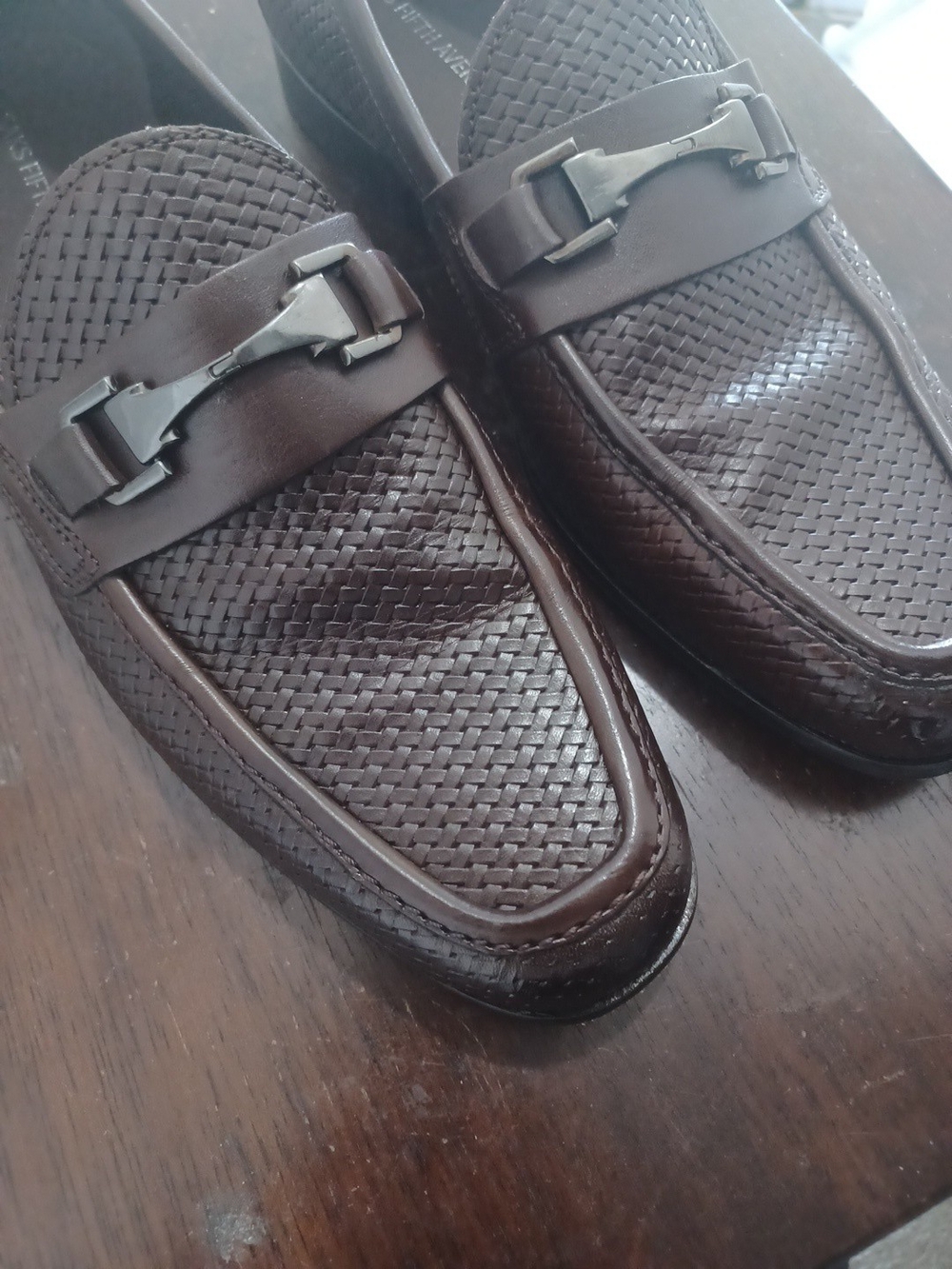 Saks Fifth Avenue Brown Woven Leather Bit Loafers